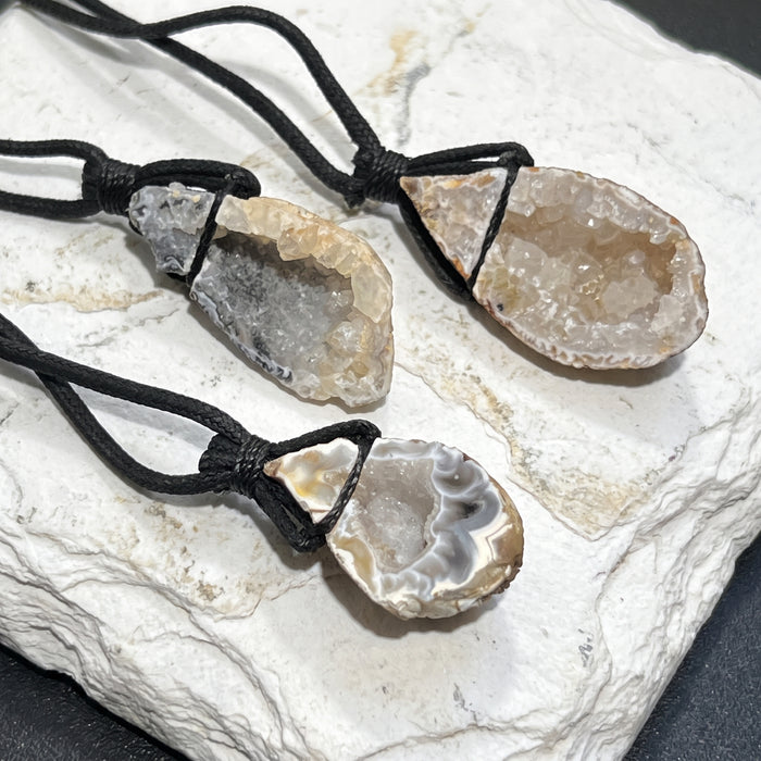 Oco Geode Crystal Necklace (24 Inch Black Cord) Gemstone Jewelry Pendant Supply