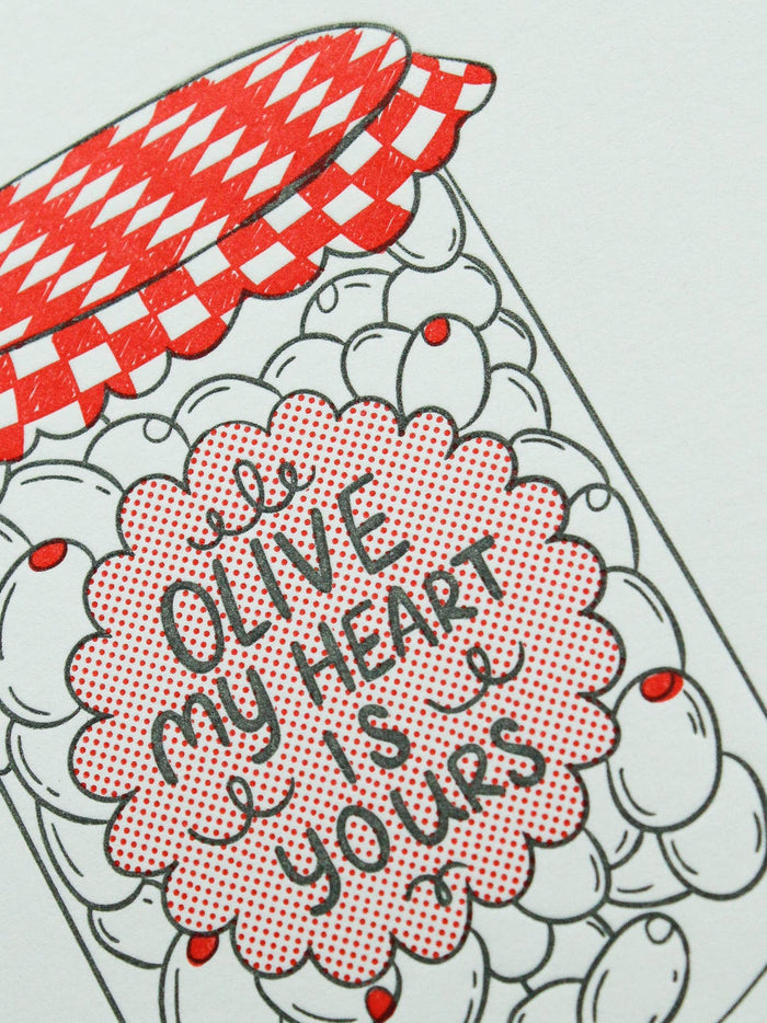 Olive My Heart Is Yours Letterpress Greeting Card