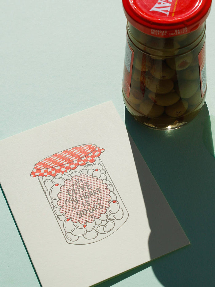 Olive My Heart Is Yours Letterpress Greeting Card
