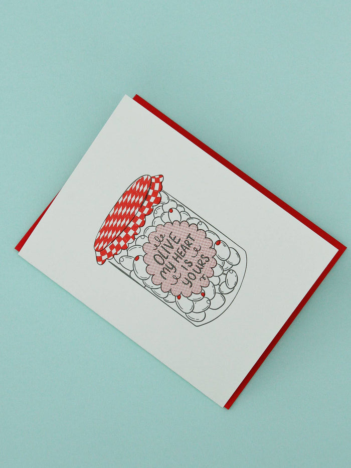 Olive My Heart Is Yours Letterpress Greeting Card