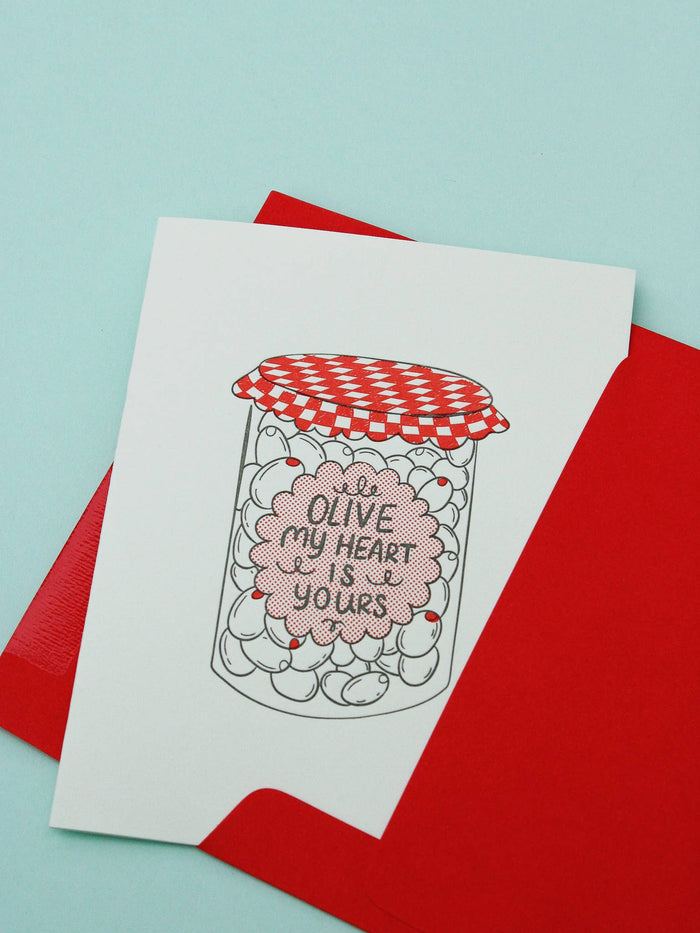 Olive My Heart Is Yours Letterpress Greeting Card
