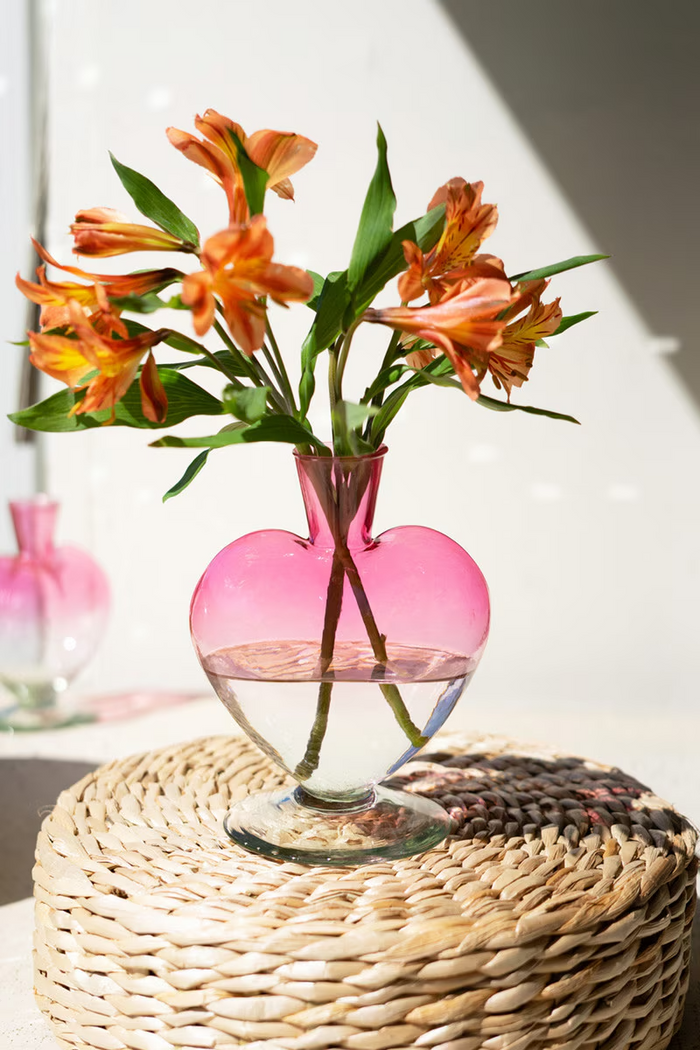 Ombre Pink Glass Heart Vases Box/4