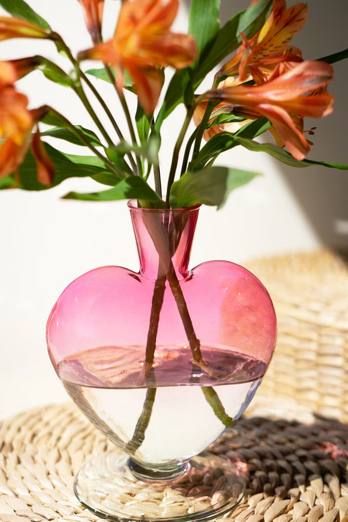 Ombre Pink Glass Heart Vases Box/4