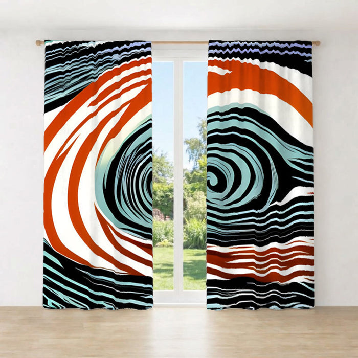 Orange and Black Spiral Abstract Pattern Window Curtains