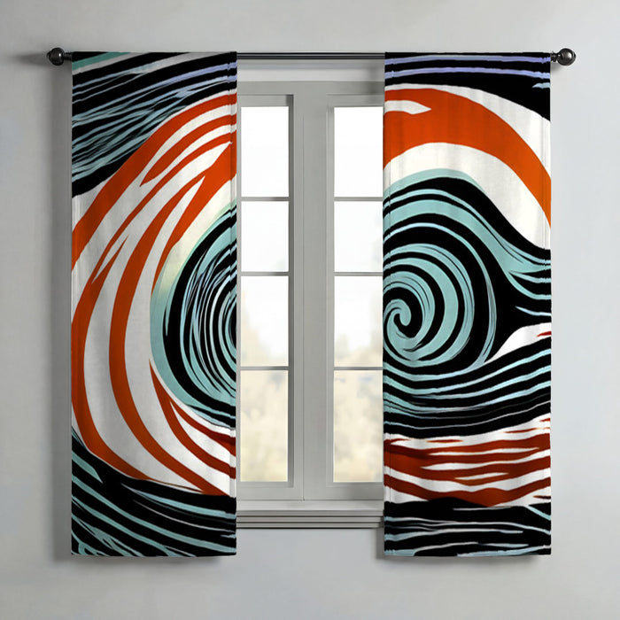 Orange and Black Spiral Abstract Pattern Window Curtains