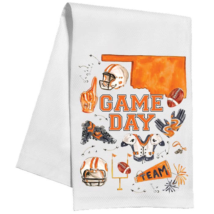 Orange & Black GameDay State Of OK Football Icons KitchenTowel