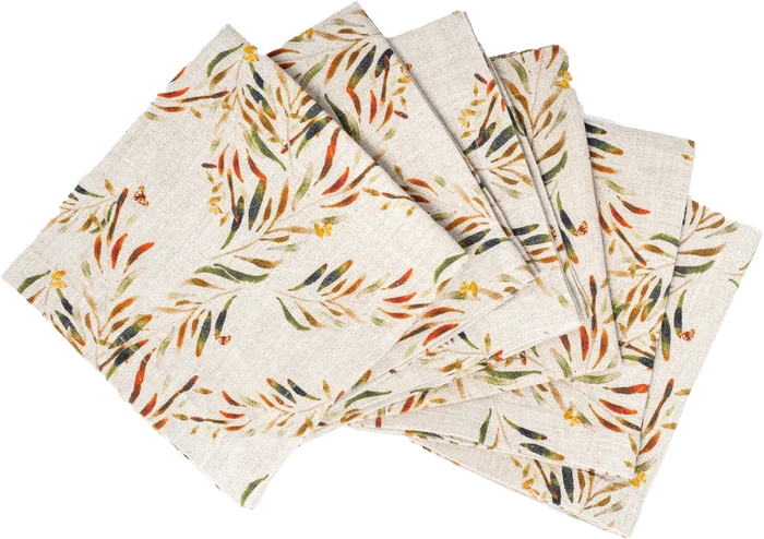 Organic Linen Napkin in Red Palm