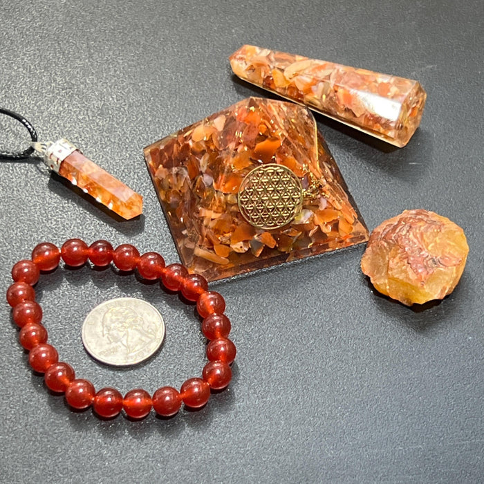 Orgone Pyramid Gift Set (5 Pieces) Red Carnelian Crystal Resin Carving