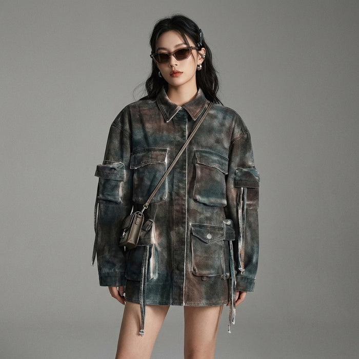 Veste en jean oversize bleue délavée pour femme - Koreanxwear - Taille S