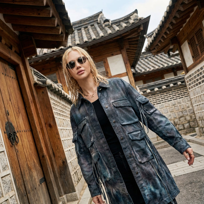 Veste en jean oversize bleue délavée pour femme - Koreanxwear