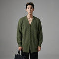 Pull oversize vert col V en jacquard pour un look streetwear décontracté. - Taille S