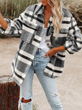 Oversized Plaid Shacket Button Down Flannel Jacket