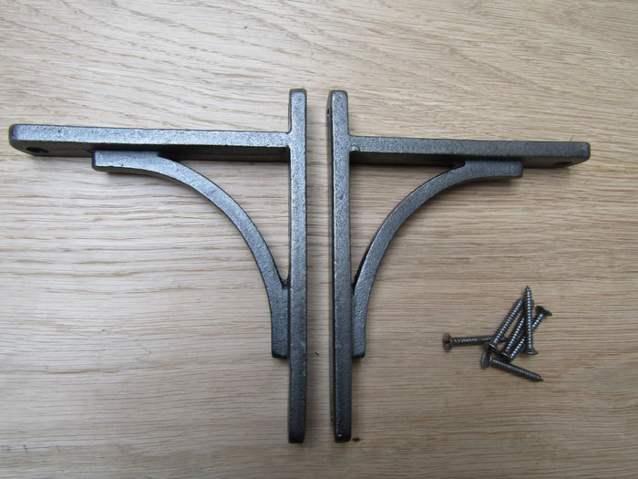 Pair Of Industrial Arched Shelf Brackets Antique Iron