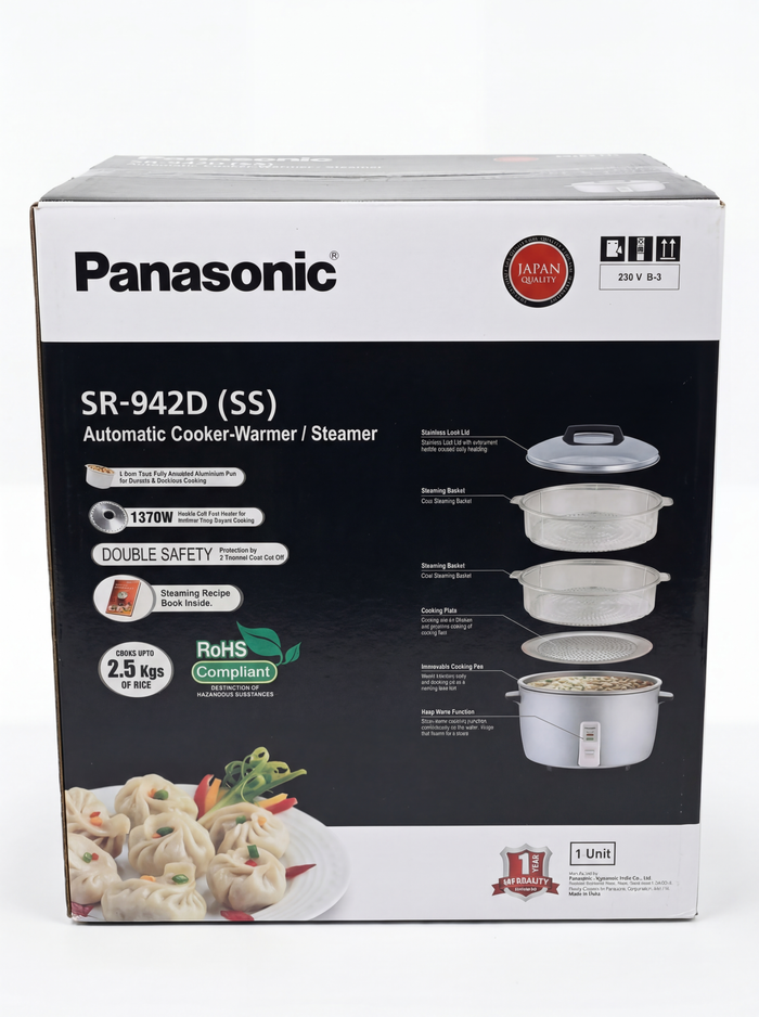 Panasonic SR-942D (SS) 4.2L Automatic Rice Cooker & Momo Steamer with Double Basket (cooks 2.5 kgs Rice)