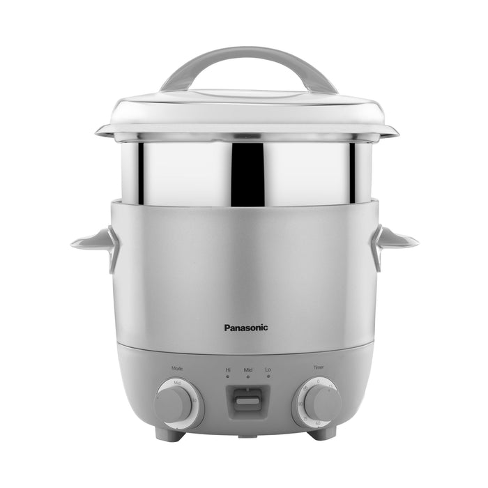 Panasonic SR-ETC(18)SB 1.8L silver timer cooker with stainless steel lid front view