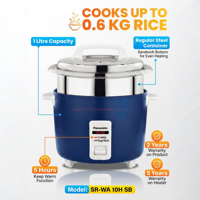 Panasonic SR-WA10H (SB) Automatic Rice Cooker - Sandwich Bottom Stainless Steel Inner Pot