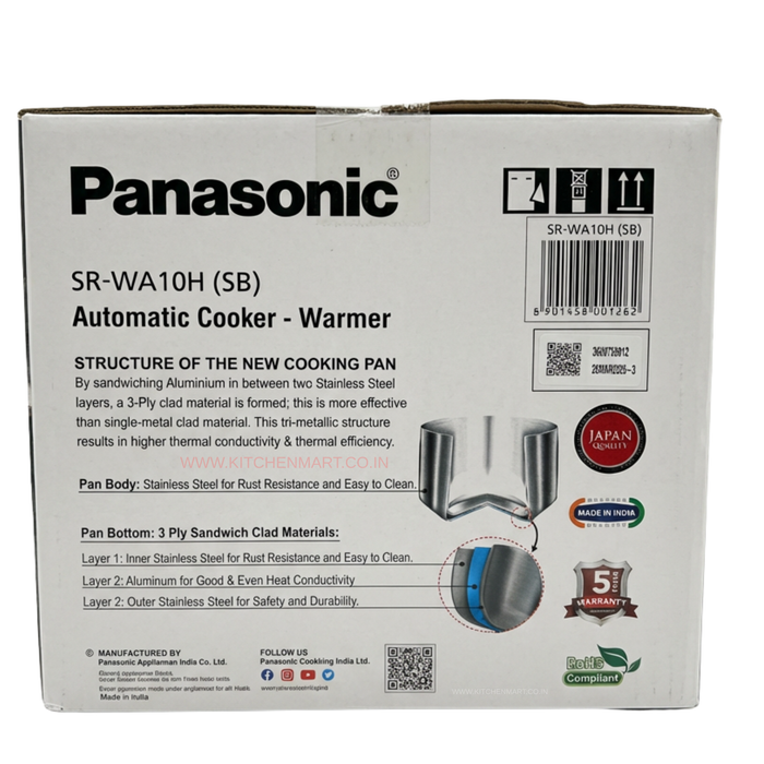 Panasonic SR-WA10H (SB) Automatic Rice Cooker - Sandwich Bottom Stainless Steel Inner Pot