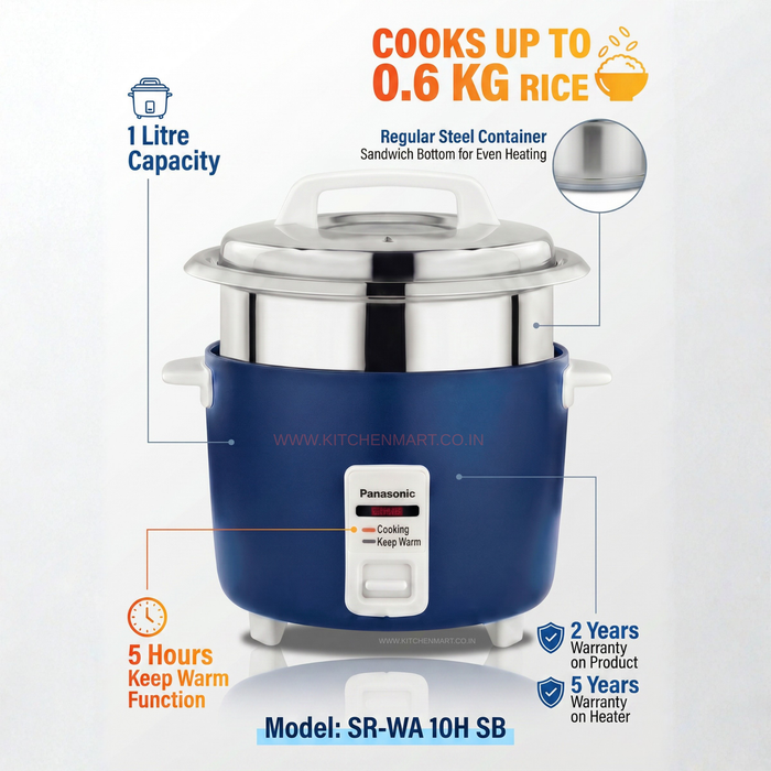 Panasonic SR-WA10H (SB) Automatic Rice Cooker - Sandwich Bottom Stainless Steel Inner Pot