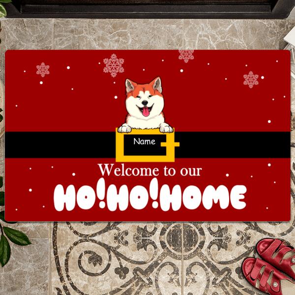 Personalized Dog Christmas Doormat, Welcome To Our Ho Ho Home, Dog Lovers Gift, Welcome Mat, Christmas Decor