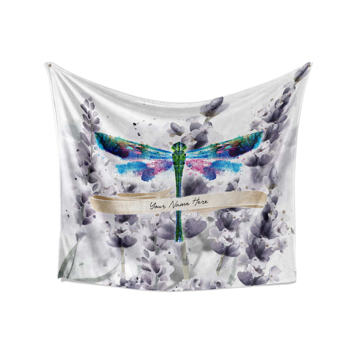 Personalized Dragonfly Throw Blanket | Fleece and Minky Material Options | Watercolor Lavender - Deja Blue Studios
