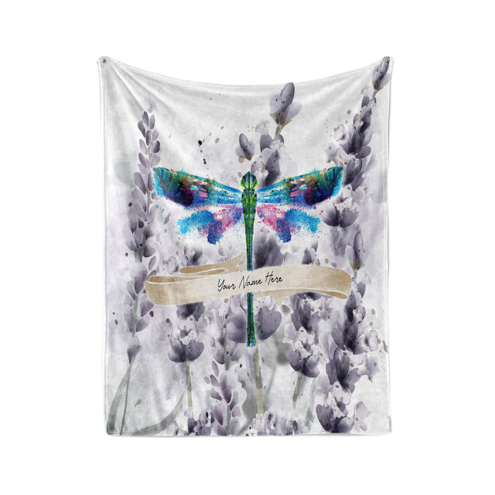Personalized Dragonfly Throw Blanket | Fleece and Minky Material Options | Watercolor Lavender - Deja Blue Studios