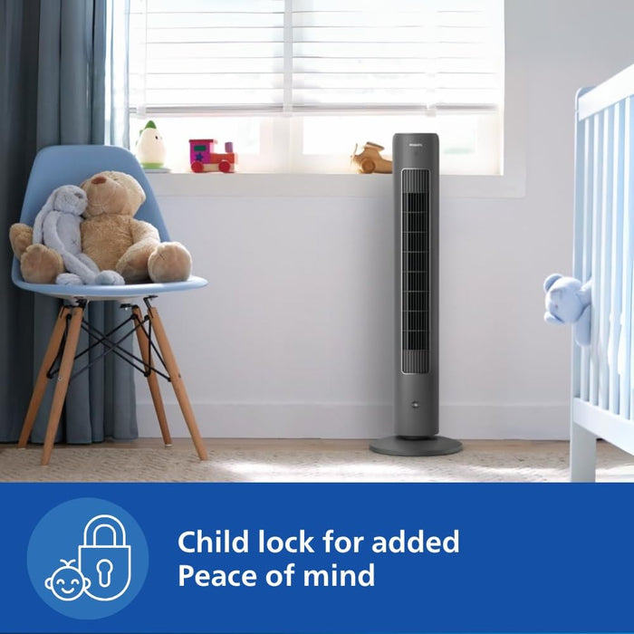 Energy-efficient Philips bladeless fan with child lock and sleep mode for bedrooms