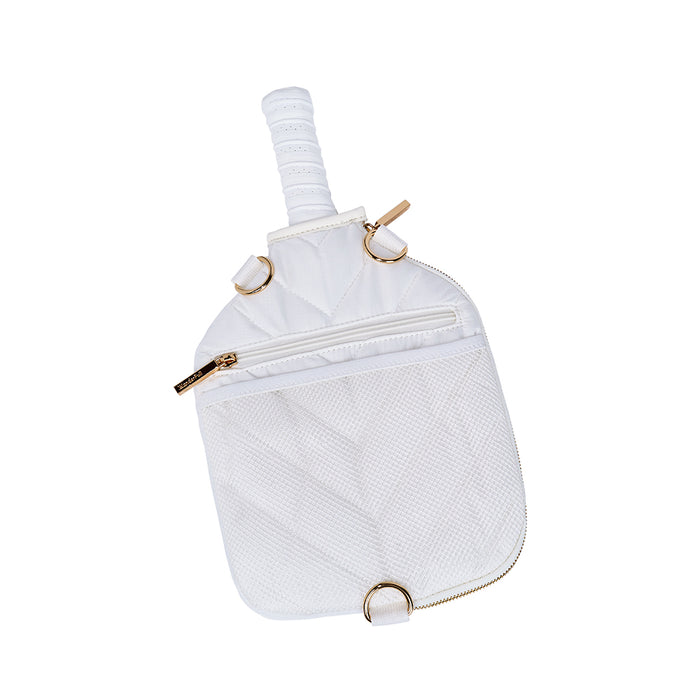Pickleball HydroSling Bag with Removable Racquet Cover- White Ripstop With Pink Stripe
