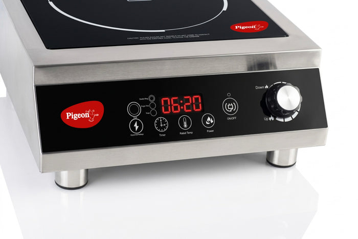 Pigeon Egnite stainless steel commercial cooktop with rotary knob and LED display