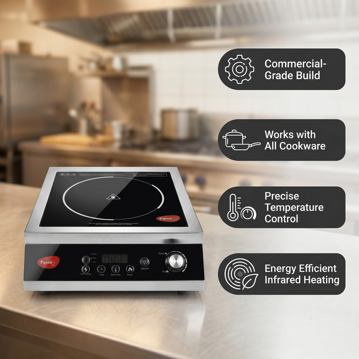 Commercial Pigeon Egnite infrared cooktop with 30cm crystal glass top and 3 hour timer