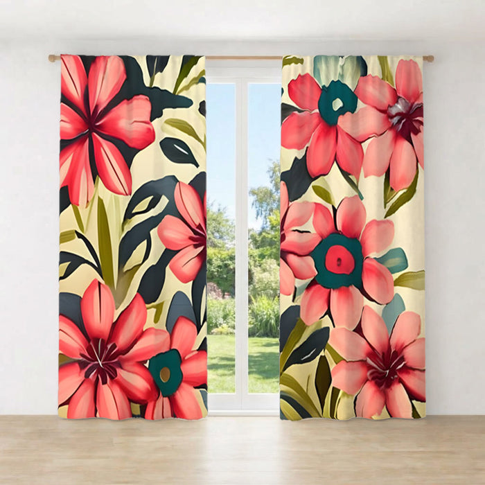 Pink Floral Botanical Pattern Window Curtains