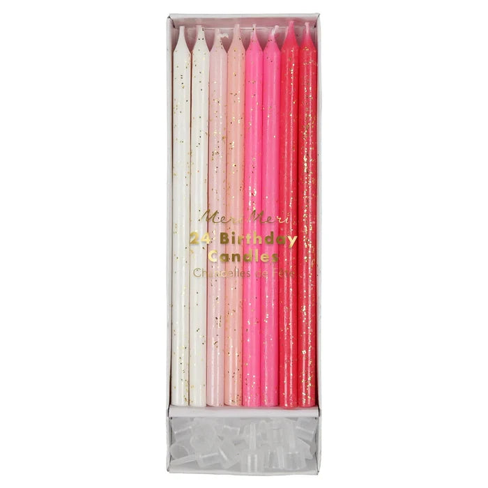 Pink Glitter Candles, Set of 24