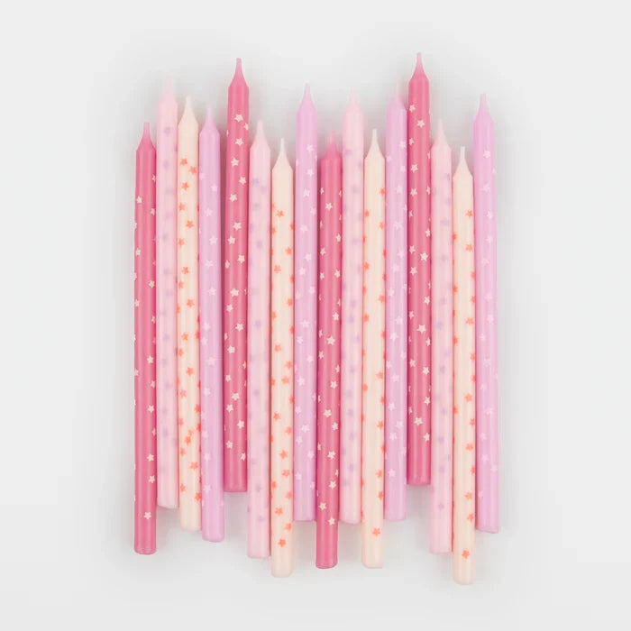 Pink Stars Candles, Set of 16