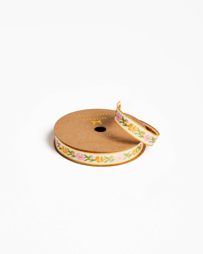 Pink Vine Floral Woven Ribbon