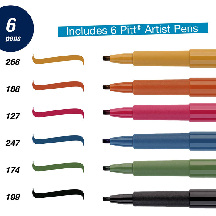 Pitt Artist Pen, Calligraphy Art - Multi Color Set of 6