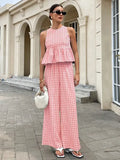 Plaid Patterned Top Straight Leg Trouser Set