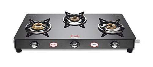 Preethi Blu Flame Sparkle Glass Top 3-Burner Gas Stove, Black - KITCHEN MART