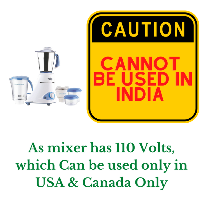 Preethi Platinum MG-153 550-Watt Mixer Grinder (White/Blue) 110 volts for use in USA and canada only