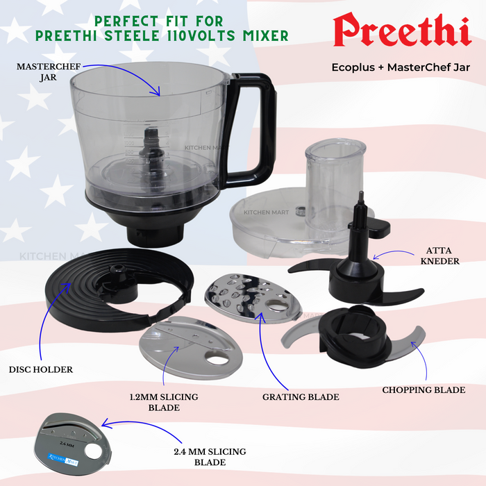 Preethi Steele MG 206 110V, 550-Watt Mixer Grinder with Masterchef Jar - 110 Volts EXCLUSIVELY for USA & Canada!