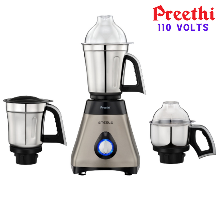 Preethi Steele MG 206 110V, 550-Watt Mixer Grinder with Masterchef Jar - 110 Volts EXCLUSIVELY for USA & Canada!