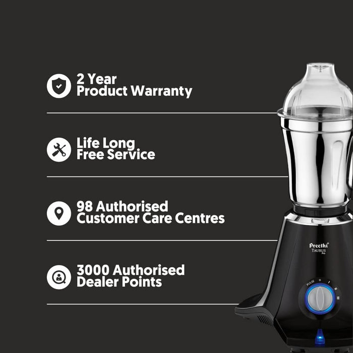 Preethi Taurus Pro MG-256 Mixer Grinder, 1000 watt, Black, 3 Jars