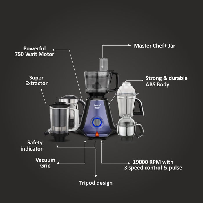 Preethi Zodiac Mixer Grinder 750 Watt, 5 Jars , 5 Yr Motor Warranty MG264 Glitter