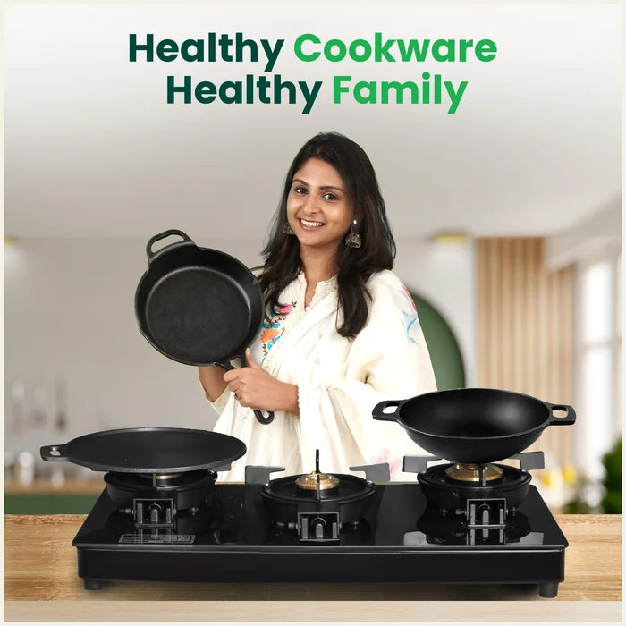 Premium CASTrong Cast Iron Double Handle Tawa 30.1cm, Pre-seasoned, Naturally Nonstick, 100% Pure, Toxin-free 3kg