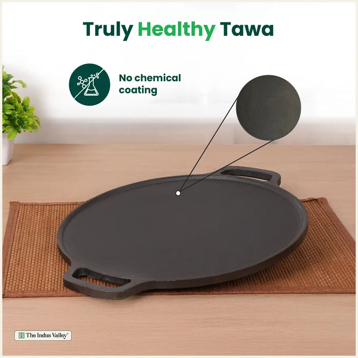 Premium CASTrong Cast Iron Double Handle Tawa 30.1cm, Pre-seasoned, Naturally Nonstick, 100% Pure, Toxin-free 3kg