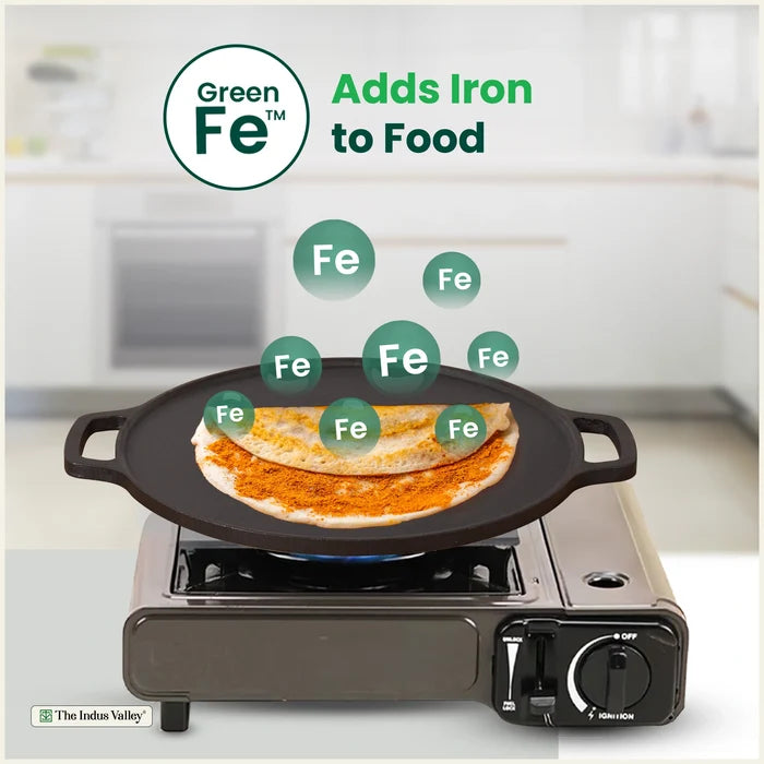 Premium CASTrong Cast Iron Double Handle Tawa 30.1cm, Pre-seasoned, Naturally Nonstick, 100% Pure, Toxin-free 3kg