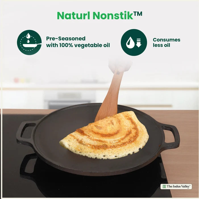 Premium CASTrong Cast Iron Double Handle Tawa 30.1cm, Pre-seasoned, Naturally Nonstick, 100% Pure, Toxin-free 3kg