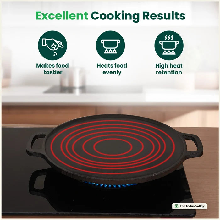 Premium CASTrong Cast Iron Double Handle Tawa 30.1cm, Pre-seasoned, Naturally Nonstick, 100% Pure, Toxin-free 3kg