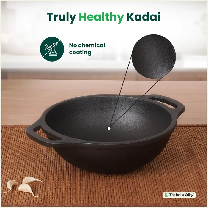 Premium CASTrong Cast Iron Kadai 20.9cm, Pre-seasoned, Naturally Nonstick, 100% Pure, Toxin-free 1.8kg