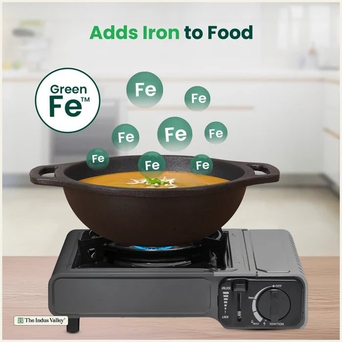 Premium CASTrong Cast Iron Kadai 20.9cm, Pre-seasoned, Naturally Nonstick, 100% Pure, Toxin-free 1.8kg