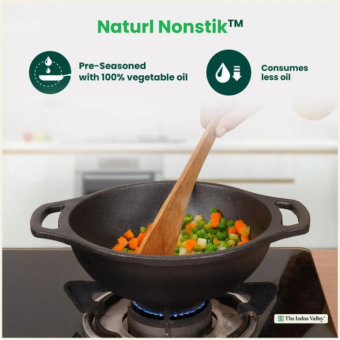 Premium CASTrong Cast Iron Kadai 20.9cm, Pre-seasoned, Naturally Nonstick, 100% Pure, Toxin-free 1.8kg