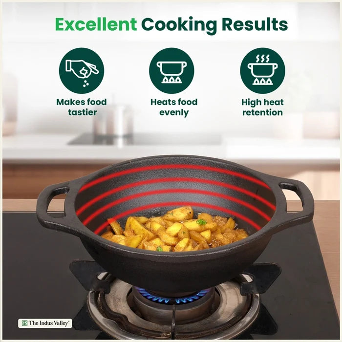 Premium CASTrong Cast Iron Kadai 20.9cm, Pre-seasoned, Naturally Nonstick, 100% Pure, Toxin-free 1.8kg